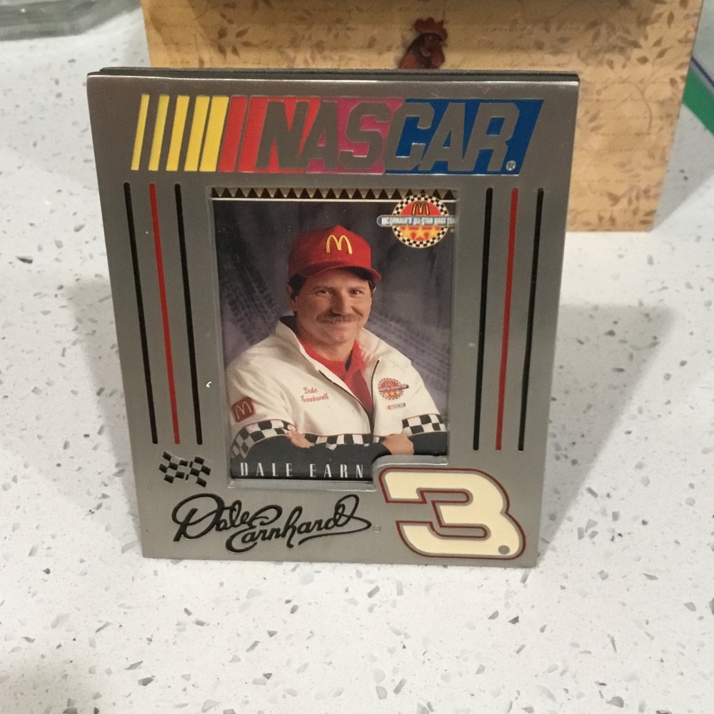 Nascar Silver Framed Dale Earnhardt Sr. Card with Red and Blue Accents